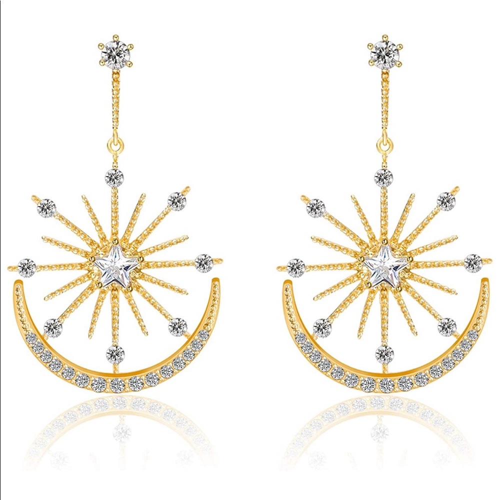 Moon and Star Drop Earrings